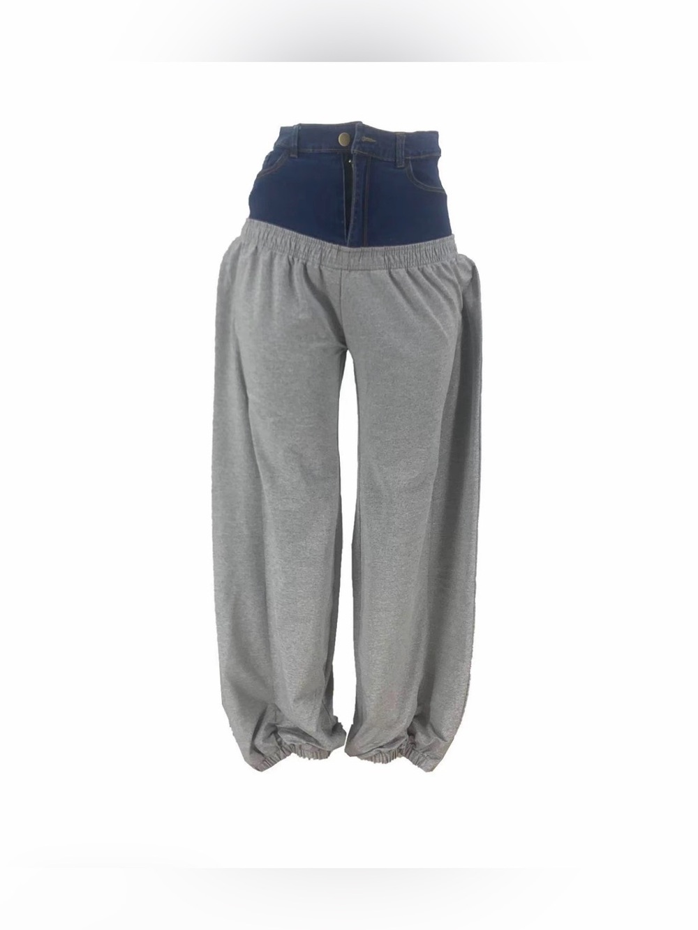High-Waist Two-Tone Jogger Pants - Gray - Picture 3 of 4